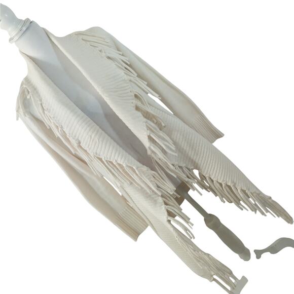 7th Ave. Sweaters - 7TH AVENUE! VANILLA CREAM FRINGED, FINELY KNIT, POCKETED CARDIGAN SWEATER! SZ XS